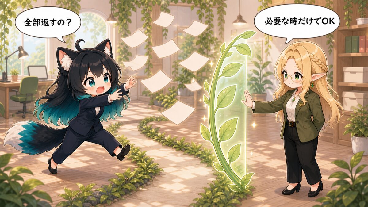 返信が必要ない場面を線引きするイメージ