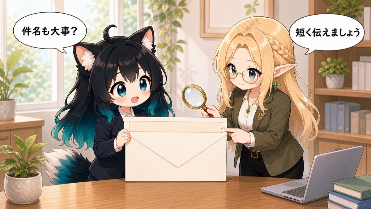 件名で感謝と用件を伝えるイメージ