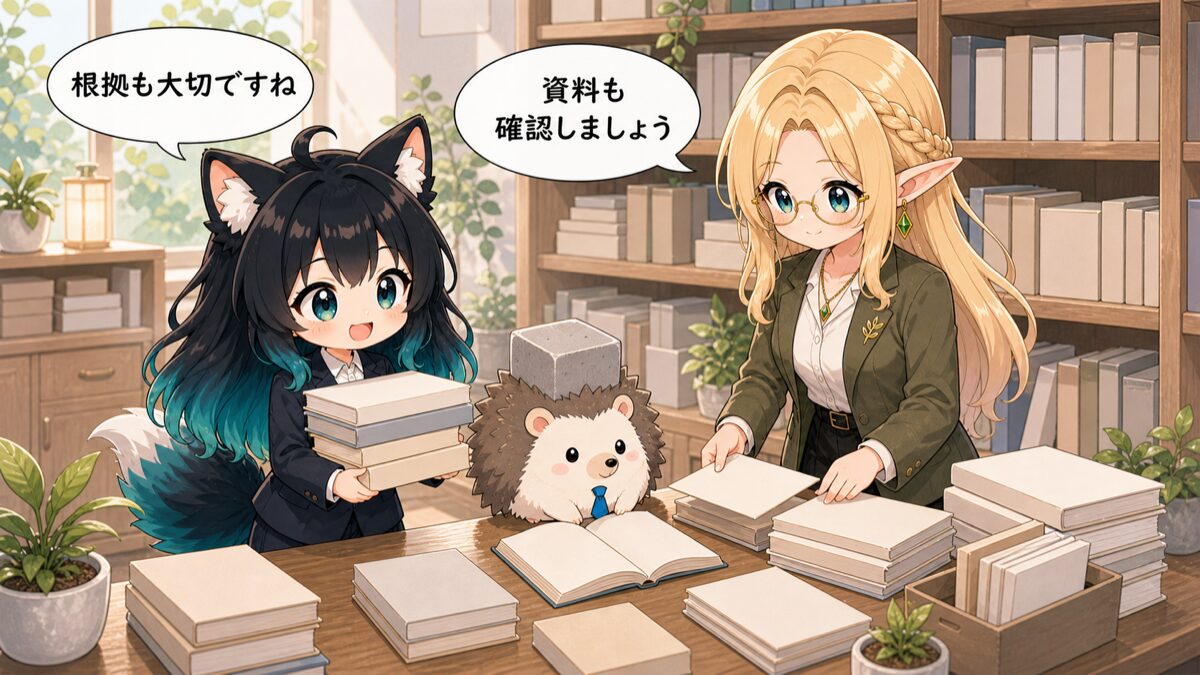 参考文献を確認する森のオフィスのイメージ