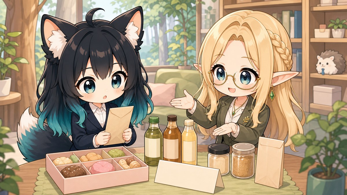 お礼として贈る品物や金額を選ぶアカネとコトネ