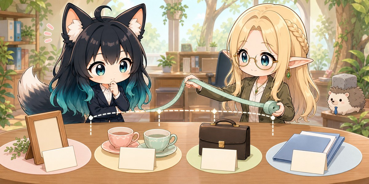 相手との関係に合う相場を確認するアカネとコトネ