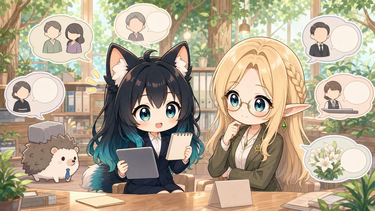 わからないときに周囲へ確認するアカネとコトネ