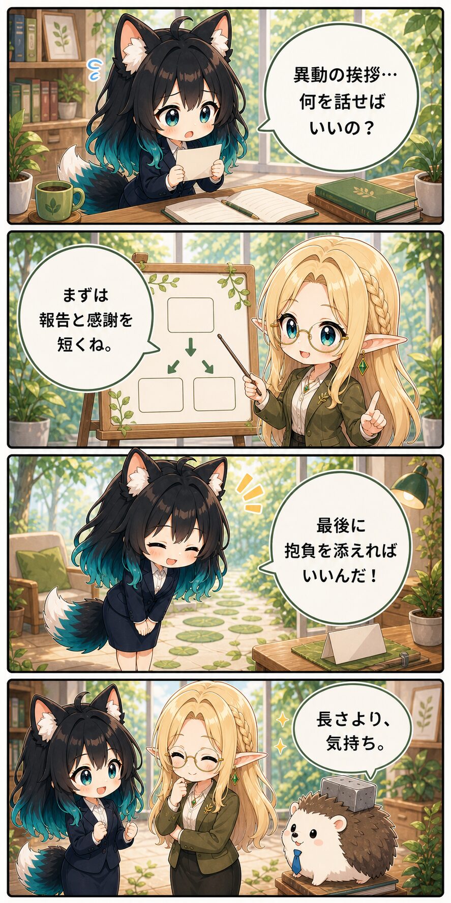 異動挨拶でお礼を伝える前の4コマ漫画