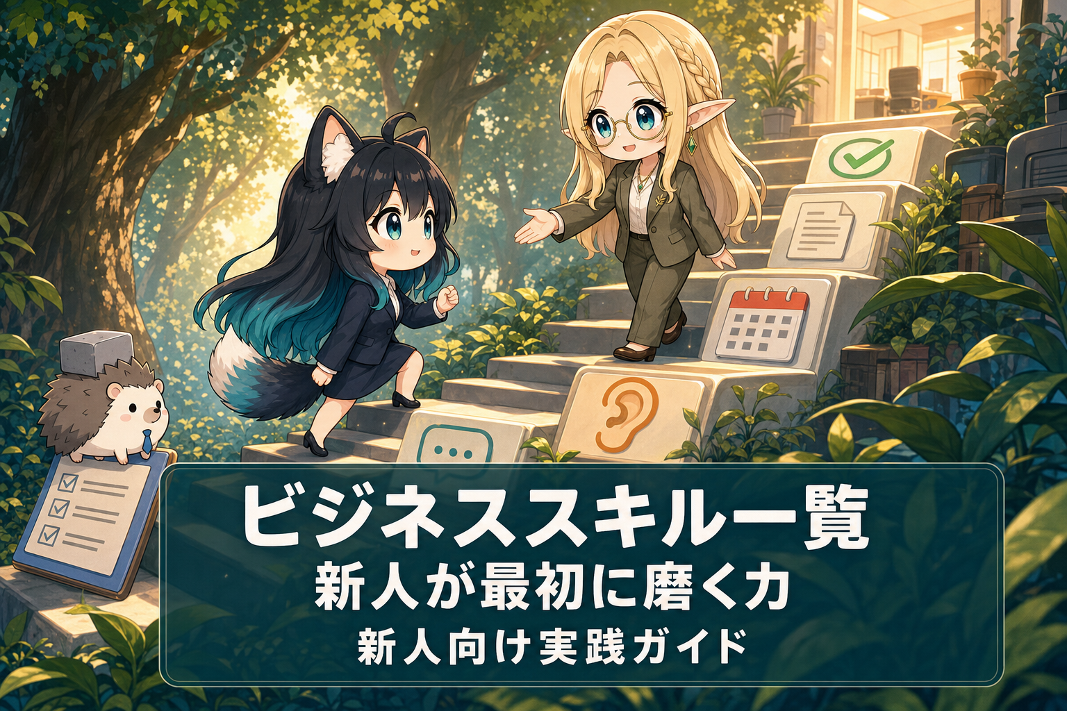 新人のアカネがビジネススキルの階段を上り、コトネとはりたもの案内で成長するアイキャッチ画像