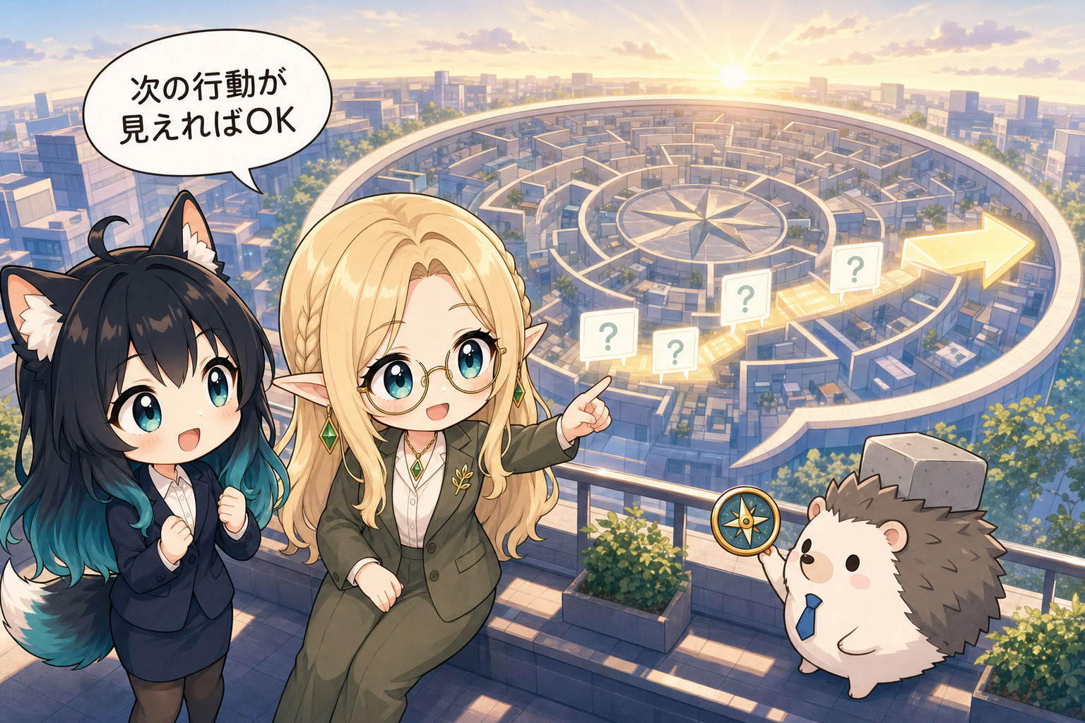 ビジネスの言葉遣いの疑問を解決し、相手の次の行動へ続く道を見つけたアカネたち