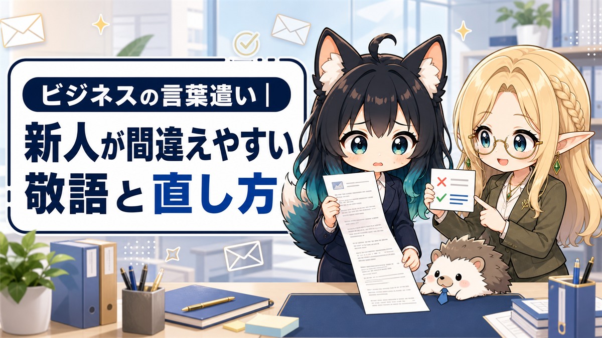 ビジネスの言葉遣いと新人が間違えやすい敬語の直し方を解説するアカネとコトネ