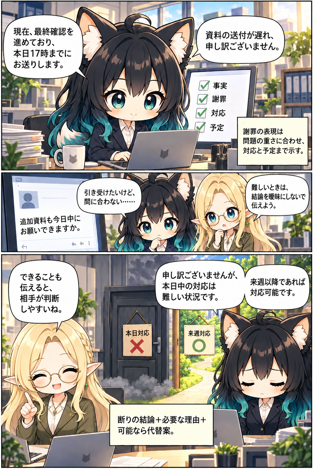 資料送付の謝罪と難しい依頼の断り方を学ぶ漫画5ページ目