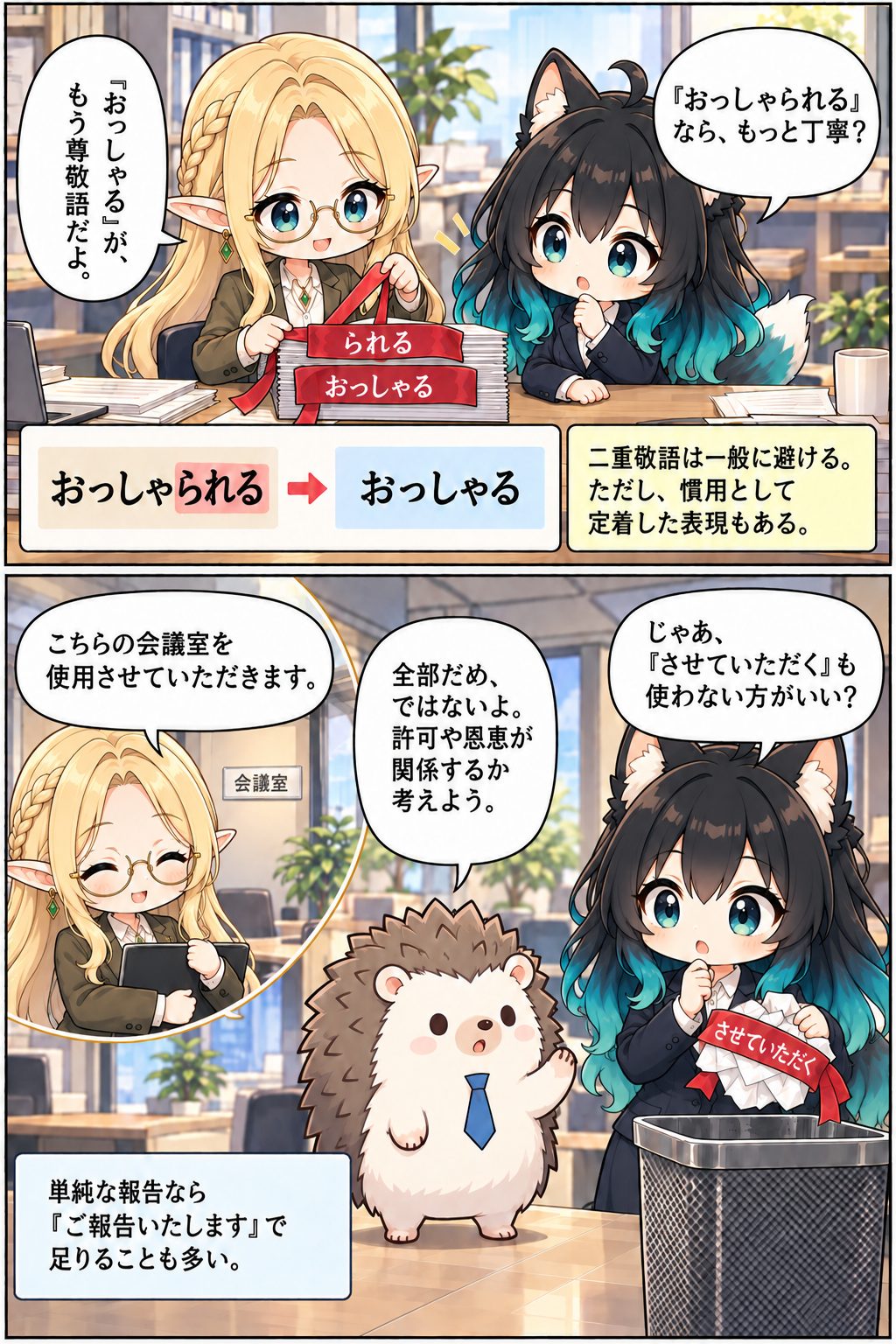 二重敬語と「させていただく」の使い方を学ぶ漫画7ページ目