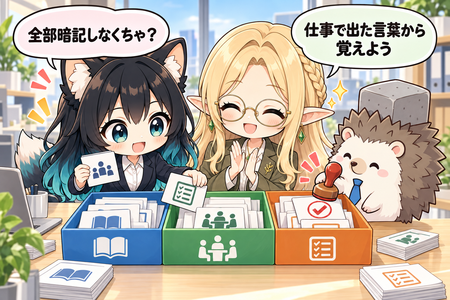 ビジネス用語を仕事で出た順に意味・場面・行動へ整理して覚えるイラスト